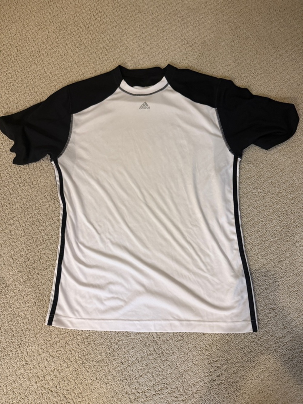 adidas White and Black Short Sleeve Athletic Tee